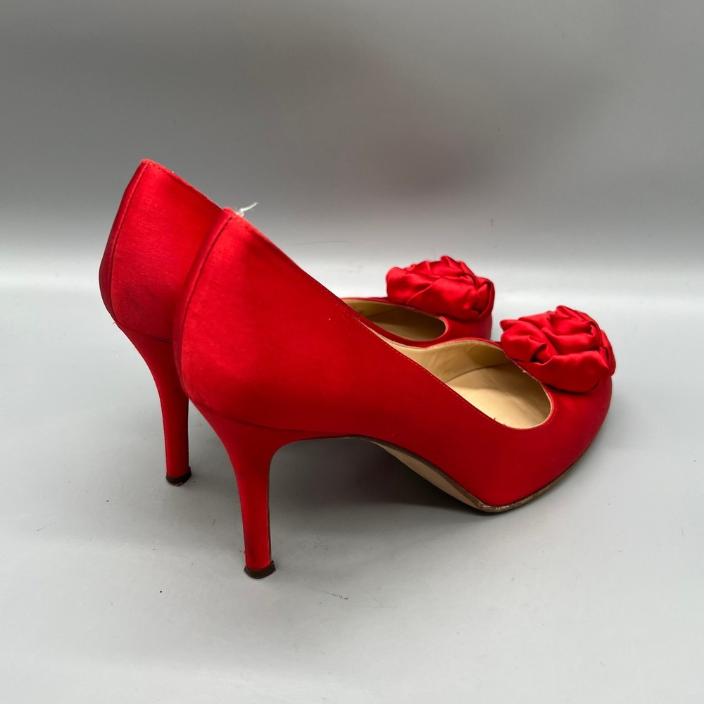 Kate Spade Shoes Womens 8.5 Red Satin Rosette Stiletto Heels Coquette Vtg Pumps - Picture 7 of 11
